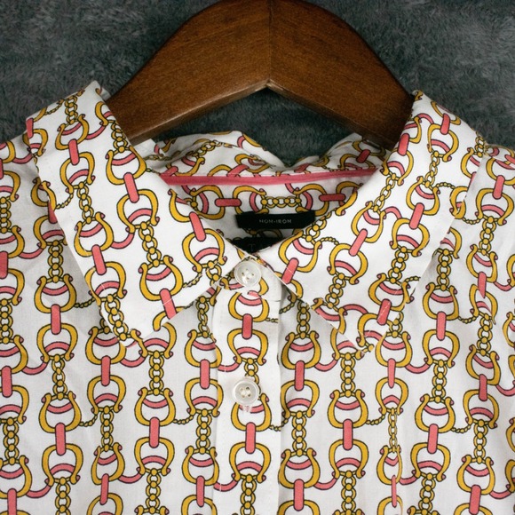 Talbots‎ Womens 16P Button Down Shirt Blouse Equestrain Horse Bit Preppy Western - Picture 8 of 10